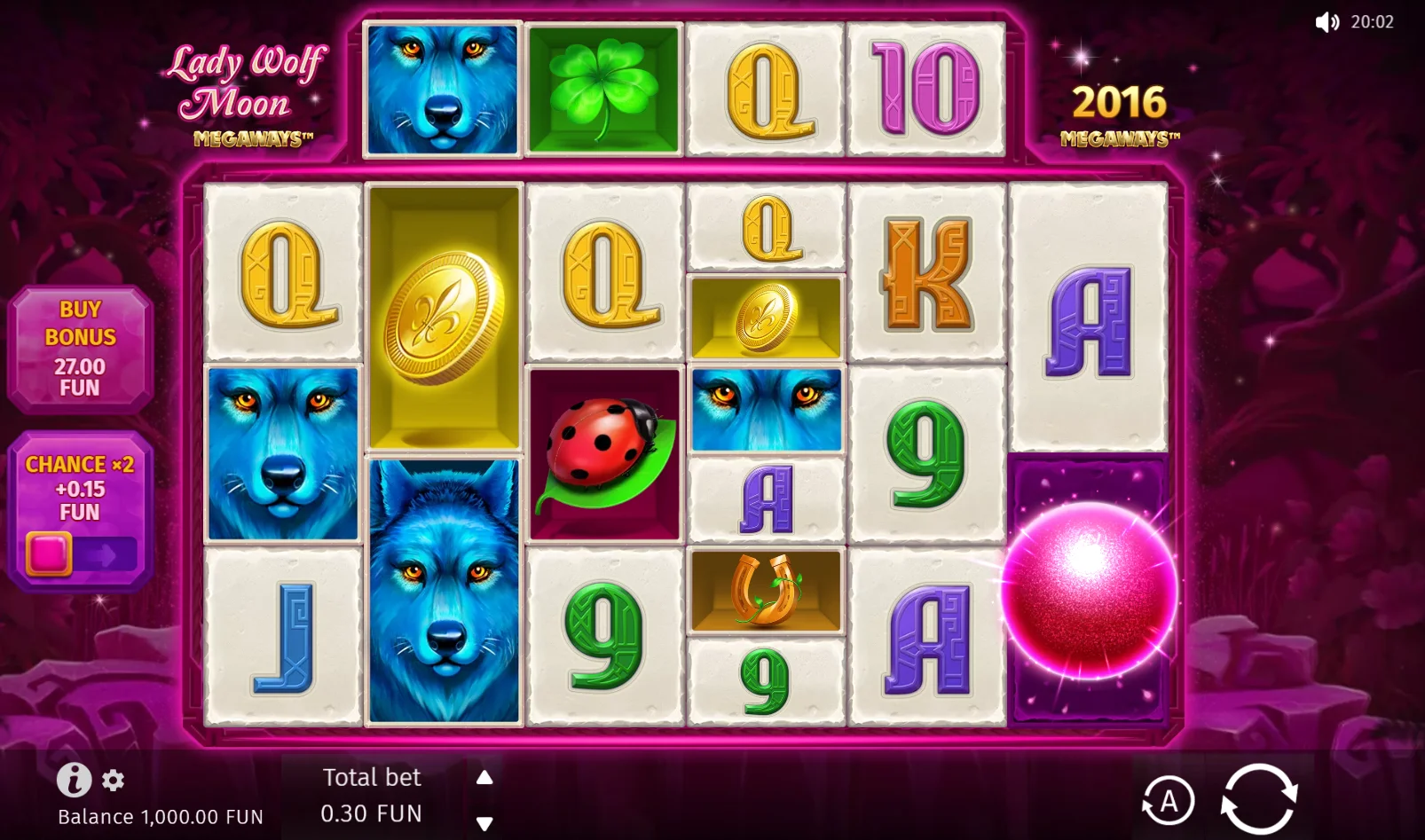 Example gameplay in slot lady wolf from megaways